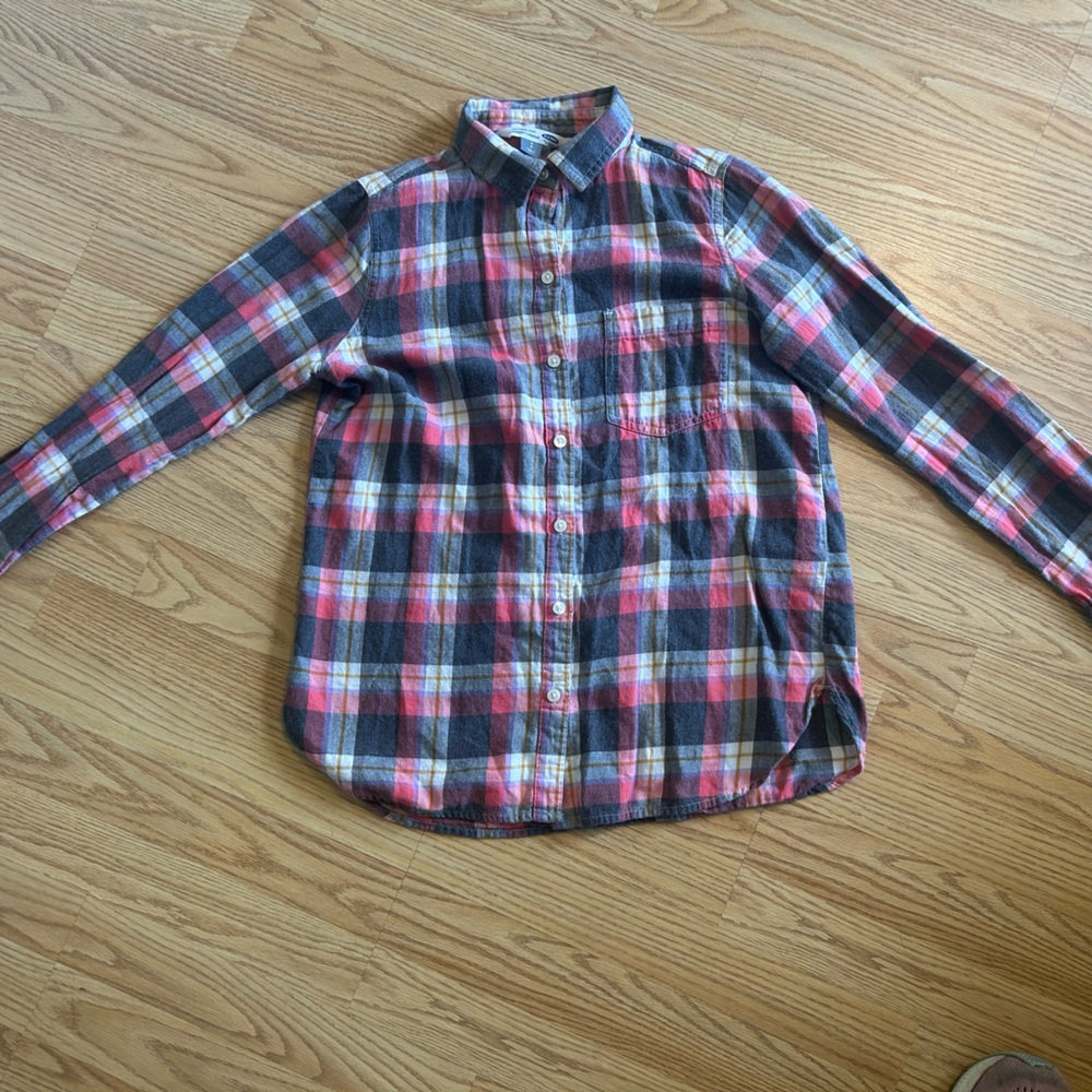 Old Navy Pink and Gray Plaid Shirt